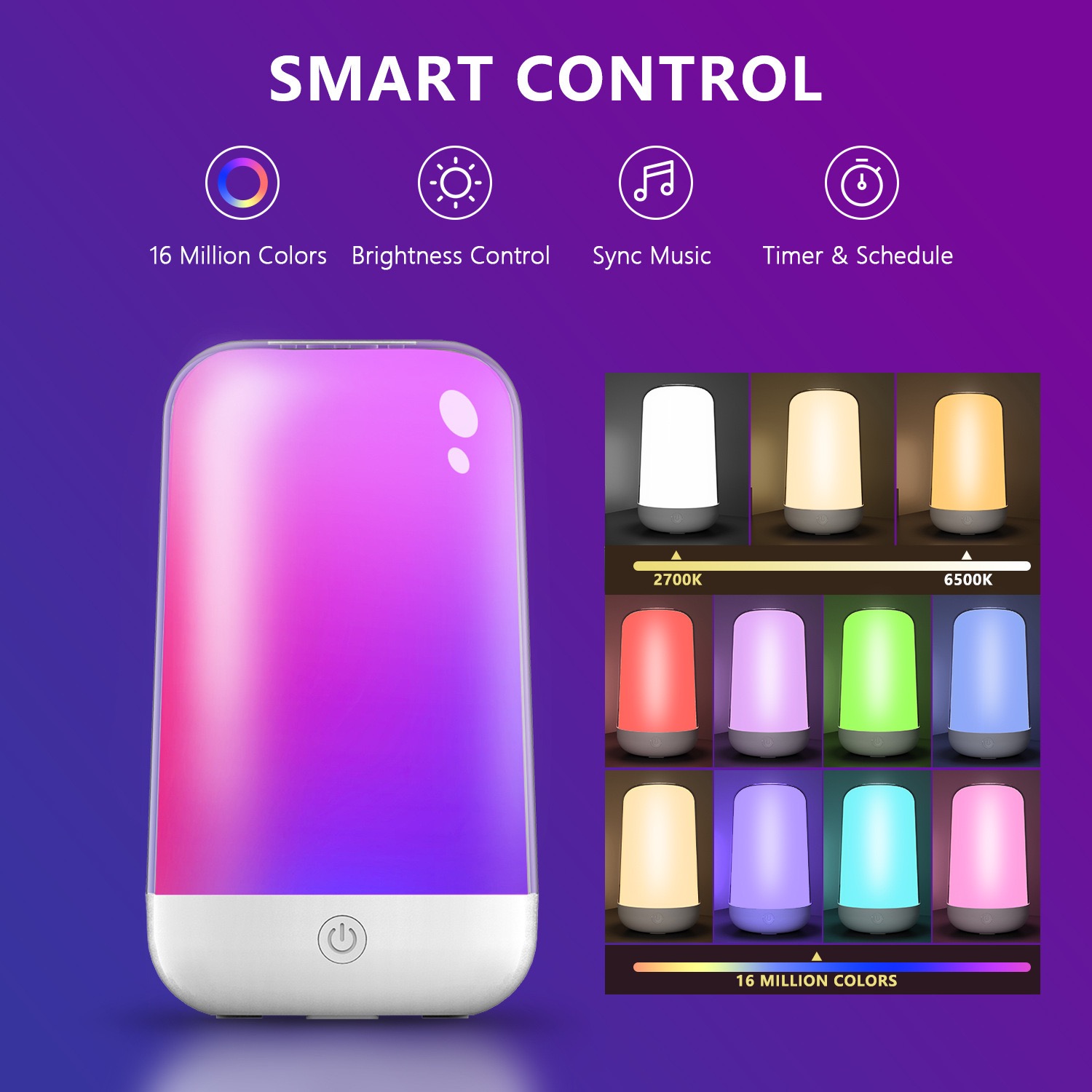 Rgb Desk Lamp Smart - スマートタッチテーブルランプはアプリで操作可能、調光可能なRGBベッドサイドランプ、寝室用、コードレスLEDナイトデスクランプ、USB充電式