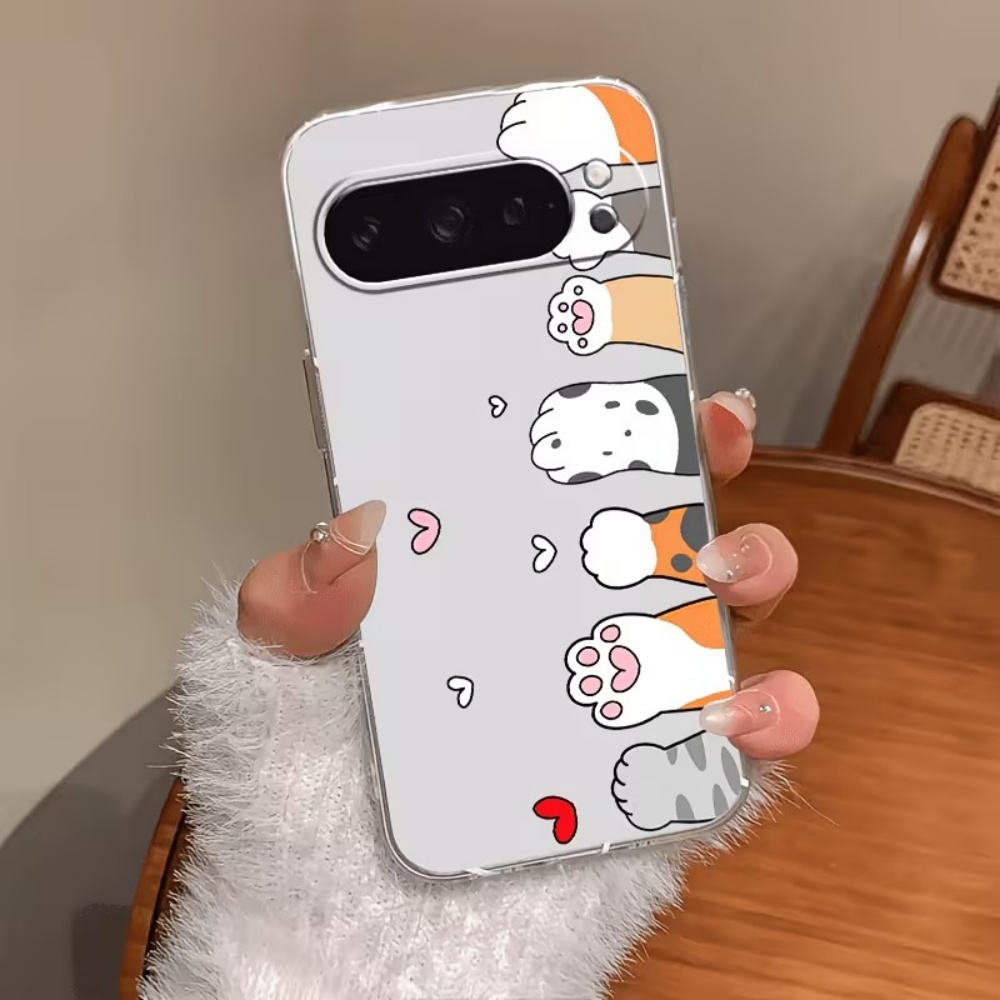 Google Pixel 9 - 漫画猫の足跡クリスタルクリアシリコン製スマホケース Google Pixel 10 9 8