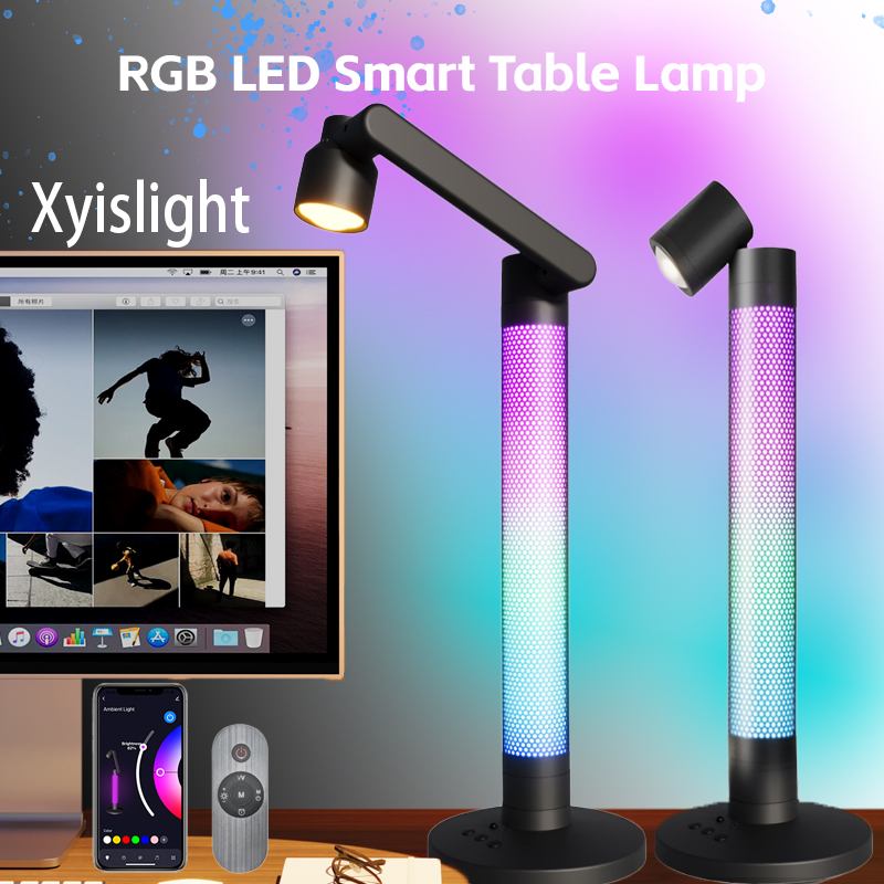 Rgb Desk Lamp Smart - あなたのもの-ロマンチックな読書テーブルランプ,モダンな雰囲気,ナイトライト,リモコン,音声コマンド,寝室の装飾用ランプ