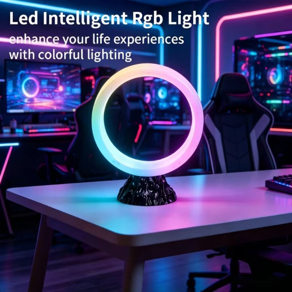 Rgb Desk Lamp Smart - RGBカラーチェンジングRGBスマートテーブルランプ、円形デザイン、省エネLEDナイトライト、USBプラグ、雰囲気のあるデスクランプ