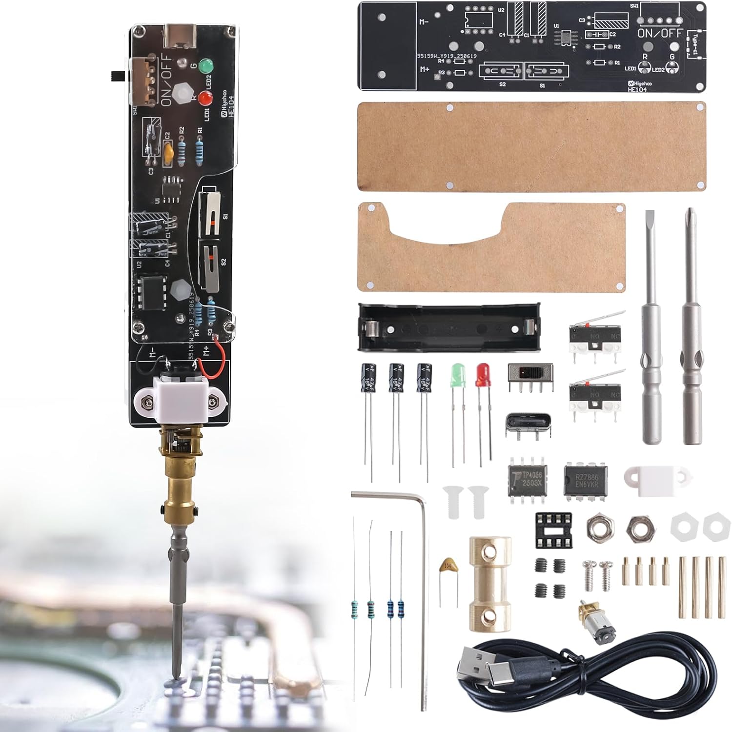 Electronics Repair Gadgets - USB充電式電動ドライバーはんだ付けプロジェクトキット、2ビット付きポータブルDIY修理ツール、家庭用ラボ用電子キット