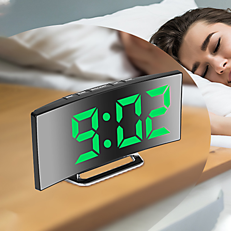 Electronics Gadgets For Home - LED デジタル目覚まし時計曲面スクリーンミラー静音電子時計寝室デスクトップ大画面家の装飾用品