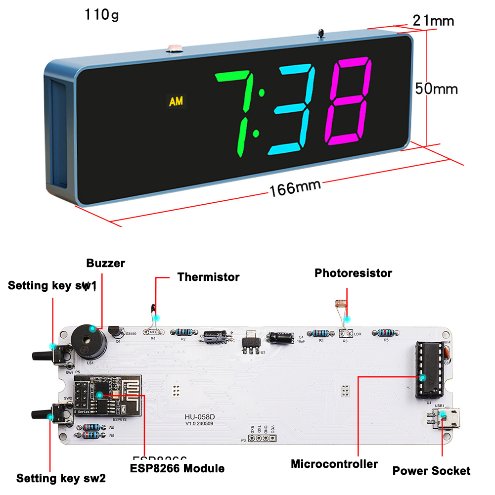 カラフルなwifiインテリジェント電子時計キット、DIY溶接 - Diy Electronics Gadgets のレビューと価格