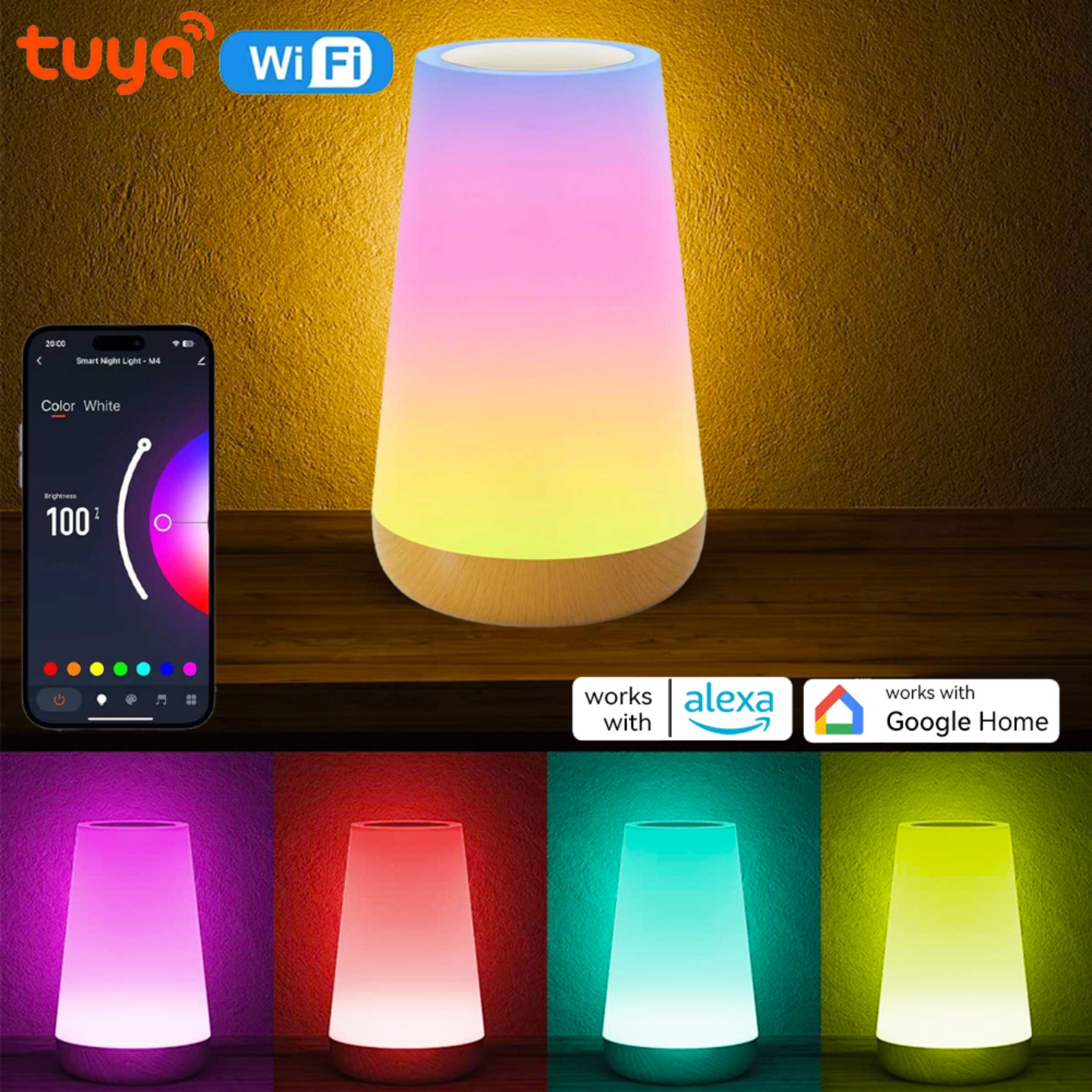 USB充電式Tuya WiFiスマートテーブルランプ調光可能 - Rgb Desk Lamp Smart のレビューと価格