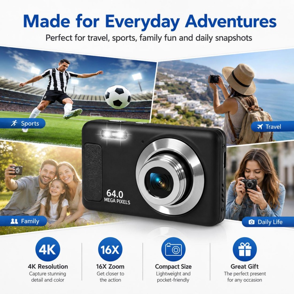 4KウルトラHDポータブルデジタルカメラ 64MP 16倍ズ - Electronics Gadgets For Home のレビューと価格
